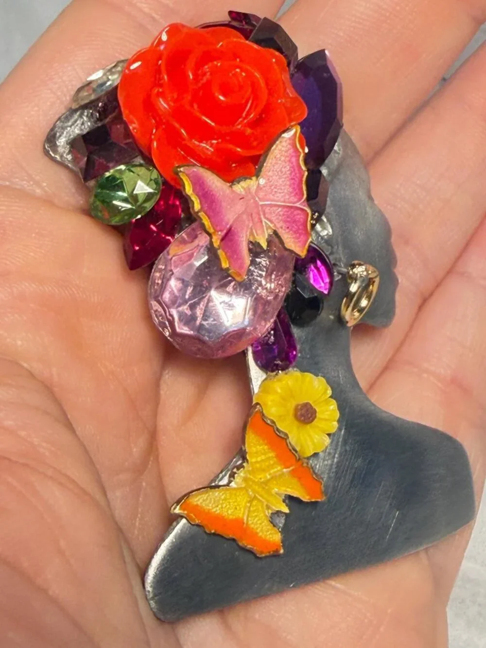 OOAK Lady Silhouette Brooch Signed Luigi Ultracraft Handmade